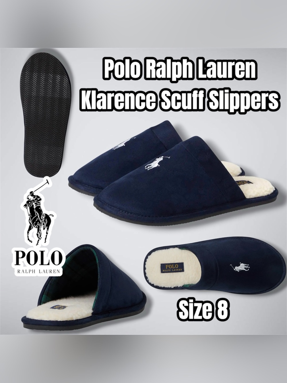 Polo by Ralph Lauren Men's Klarence Scuff Slippers, Size 8 (Black) Micro Suede
